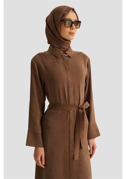 Önü Işlemeli Elbise 259028 Açık Kahve modelleri