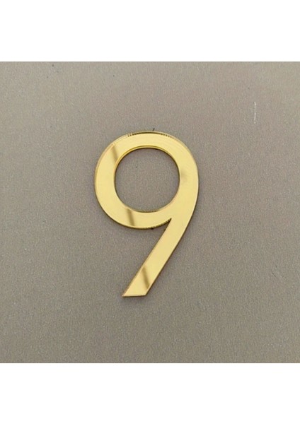 Kapı Daire Numarası 1 mm Gold Ayna Pleksi Yapışkanlı No -9 Dokuz