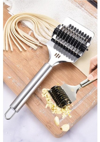 Paslanmaz Çelik Hamur Kesme Aparatı Metal Saplı 9 Bıçaklı Erişte Makarna Kesme Aleti