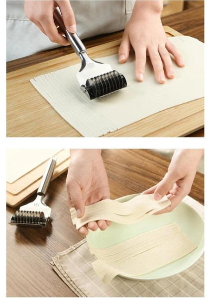 Paslanmaz Çelik Hamur Kesme Aparatı Metal Saplı 9 Bıçaklı Erişte Makarna Kesme Aleti modelleri