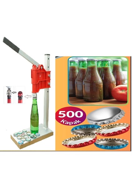 Şişe Kapatma Aleti Kapak Kapatıcı 500 Adet Hediye Soda Gazoz Kapağı Kapama Makinası