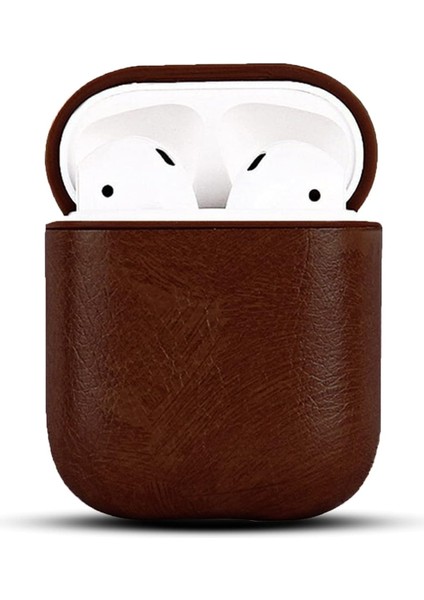 Apple Airpods 1/2 Uyumlu Deri Kılıf (Koyu Kahve)