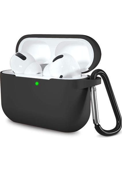 Airpods Pro ile Uyumlu Kılıf, Tam Koruyuculu Yumuşak Silikon Kılıf, Apple Airpod Pro Için Tasarlanmış Kapak Kılıfı, Kadın Erkek, Anahtarlıklı Kablosuz ve Kablolu Şarj Özellikli Kılıfı, Siyah