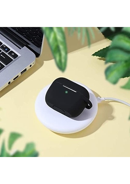Airpods Pro ile Uyumlu Kılıf, Tam Koruyuculu Yumuşak Silikon Kılıf, Apple Airpod Pro Için Tasarlanmış Kapak Kılıfı, Kadın Erkek, Anahtarlıklı Kablosuz ve Kablolu Şarj Özellikli Kılıfı, Siyah
