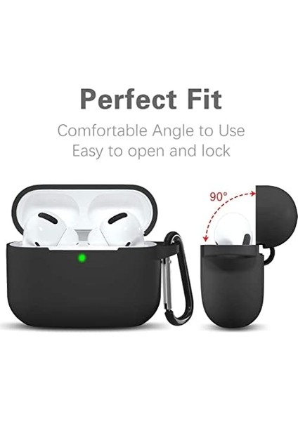 Airpods Pro ile Uyumlu Kılıf, Tam Koruyuculu Yumuşak Silikon Kılıf, Apple Airpod Pro Için Tasarlanmış Kapak Kılıfı, Kadın Erkek, Anahtarlıklı Kablosuz ve Kablolu Şarj Özellikli Kılıfı, Siyah