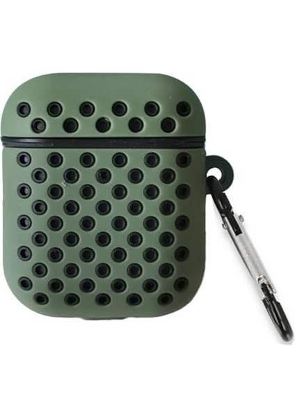 Airpods 1/2 Nesil Delikli Spor Premium Silikon Kılıf + Karabina Klipsli, Tam Koruma ve Stil Sunan Ergonomik Tasarım (Zeytin Yeşili-Siyah) fiyatları