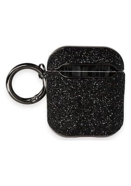 Airpods 1/2 Nesil ile Uyumlu Parıltılı Simli Lüks Kılıf - Zarif ve Işıltılı Tasarım, Anahtarlık Halkalı (Black)