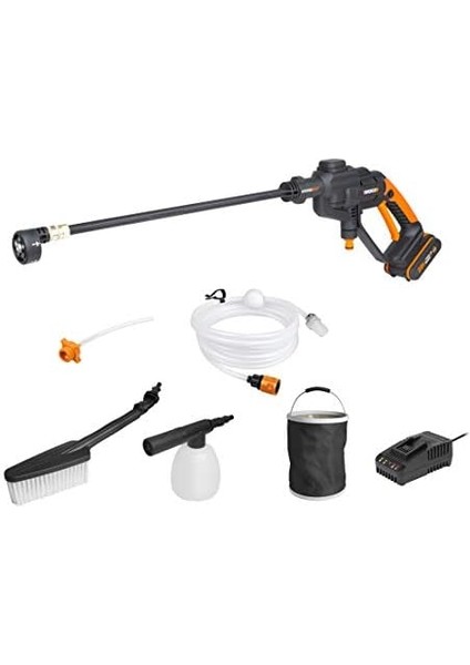 WG620E.2 20VOLT 2.0AH. Li-Ion 24 Bar Basınçlı Yıkama Tabancası + 4 Parça Yıkama Seti