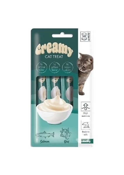 M-Pets Creamy Somonlu ve Biftekli Sıvı Kedi Ödülü 15 gr 4 Adet