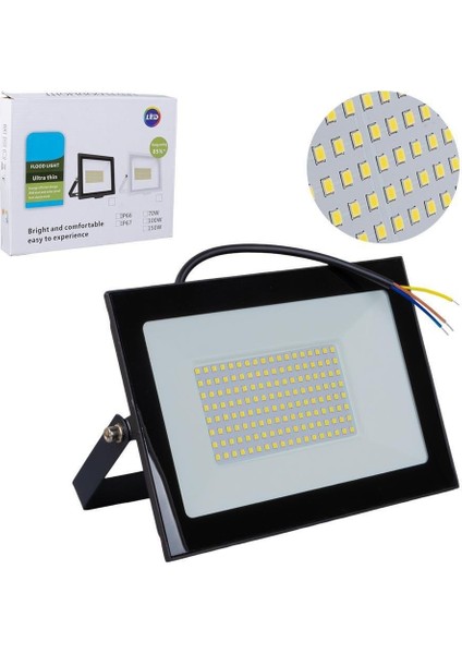 PM-22572 100 Watt - 220 Volt 6500K IP66 150* Işık Açısı Siyah Slim Kasa Beyaz LED Projektör