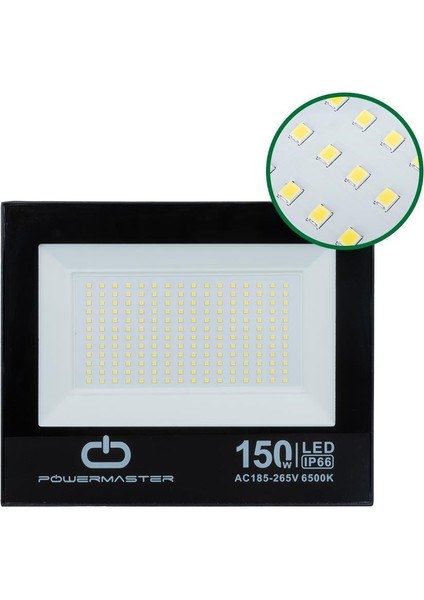 PM-22586 150 Watt - 220 Volt 6500K IP66 150* Işık Açısı Siyah Slim Kasa Beyaz LED Projektör