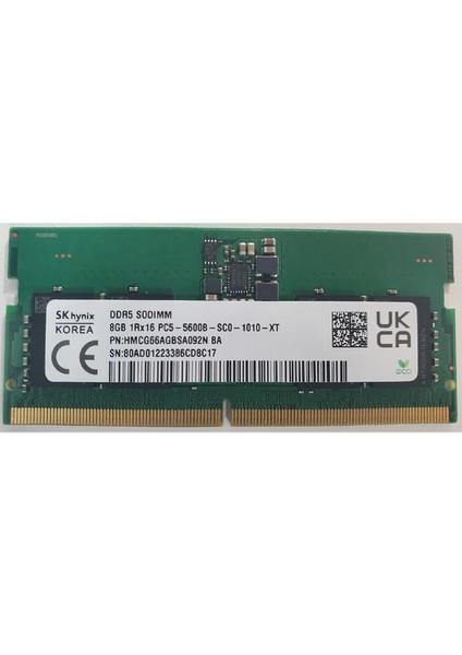 Mıcron MTC4C10163S1SC56BD1 8gb 1RX16 Ddr5 5600B PC5-44800 Sodımm Ram Bellek