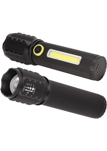Jf-72 Power Led, Cob LED Zoomlu Flash Özellikli Şarjlı Metal Kasa Profesyonel El Feneri