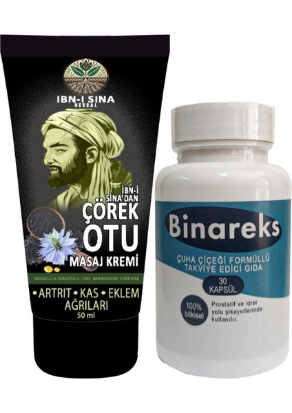 Çörek Otu Kremi 50 ml Sırt Bel Kas Diz İskelet Teskin Edici Masaj Kremi+ Binareks Erkeklere 30 Lu Çuha Çiçeği Kaps