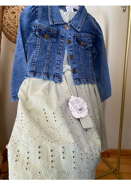 Bayramlık Kız Çocuk Kot Ceketli Astarlı 2'li Elbise fiyatları