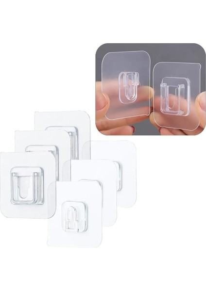 Çarşı Hanem 10 Adet Çift Taraflı Yapışkanlı Geçmeli Klips Eşya Sabitleme Askısı Şeffaf Duvar Kancası 10 Çift