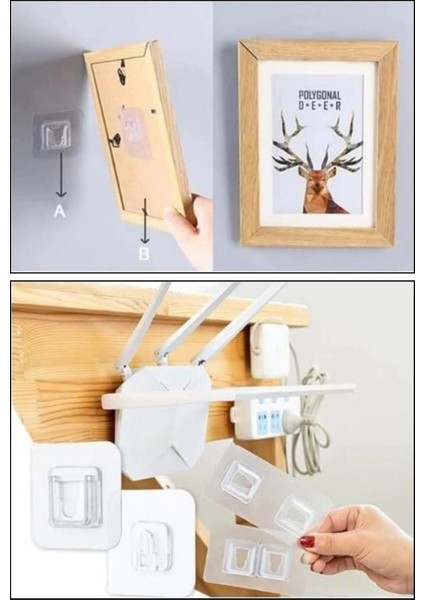 Çarşı Hanem 10 Adet Çift Taraflı Yapışkanlı Geçmeli Klips Eşya Sabitleme Askısı Şeffaf Duvar Kancası 10 Çift indirimleri