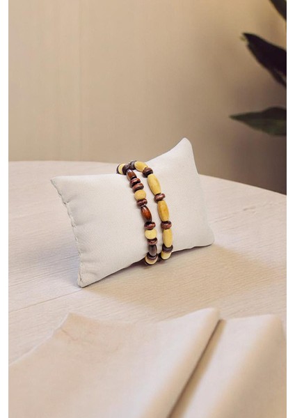 Kahve Krem Ahşap Ikili Set Bileklik fiyatları