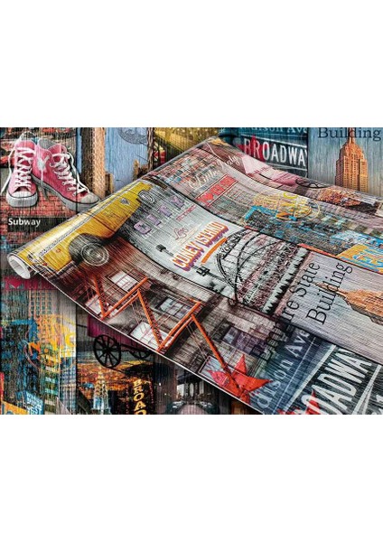 276-0661 New York Pop Art Desen Yapışkanlı Folyo ( 45 cm x 2 mt )