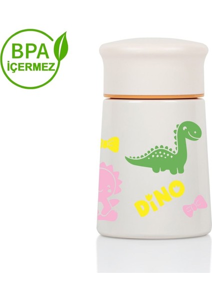 280ML Kız Çocuk Dinazor Baskılı Bebek Mama Saklama Termosu Paslanmaz Çelik Termos
