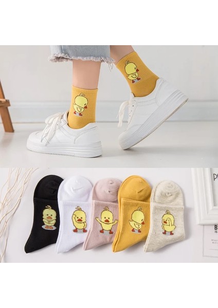 5’li Ekonomik Paket Civciv Desenli Tenis Çorap Set