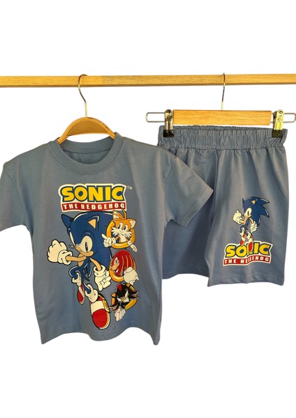 Erkek Çocuk Sonic Desenli Şortlu Takım