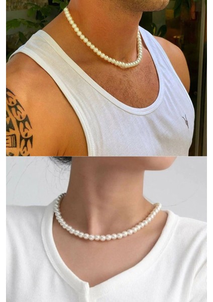 Kadın Erkek Unisex Kararmaz Inci Kolye ve Bileklik Set