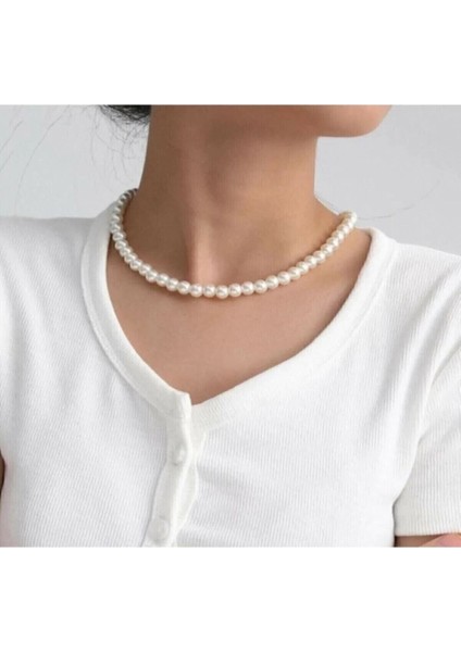 Kadın Erkek Unisex Kararmaz Inci Kolye ve Bileklik Set