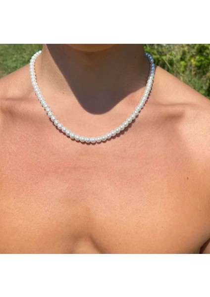 Kadın Erkek Unisex Kararmaz Inci Kolye ve Bileklik Set