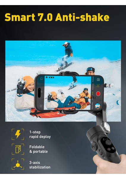 iPhone 15/14/13 Pro Max Android Için 3 Eksenli Gimbal Sabitleyici, Dolgu Işığı ile Katlanabilir