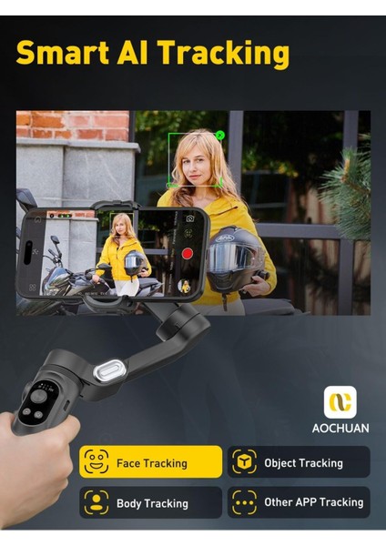 iPhone 15/14/13 Pro Max Android Için 3 Eksenli Gimbal Sabitleyici, Dolgu Işığı ile Katlanabilir