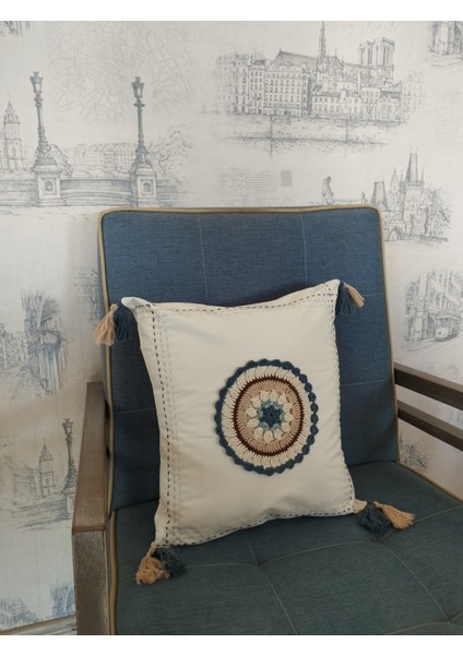 Örgü Motifli Yastık - Lacivert - Organik & El Yapımı