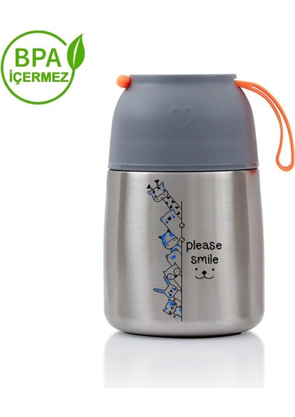 Mavi Hayvan 450ML Bebek Mama Saklama Termosu Vakumlu Çift Taraflı Termos
