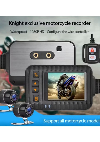 2 Inç Ekran 1080P Motosiklet Ön ve Arka Görüş Kamerası Kumandalı Gidon Baglantılı