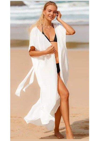 Kadın Plaj Mayo Örtüleri Siyah ve Beyaz Bikini Mayo Plaj Örtüsü Uzun Elbise Gömlek