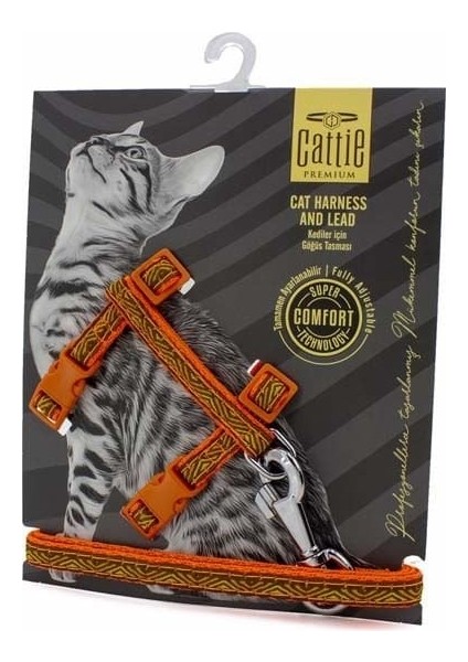 Cattie Desenli Kedi Göğüs ve Gezdirme Tasma Aparatı Turuncu 1X25-40 cm - Petshopundan