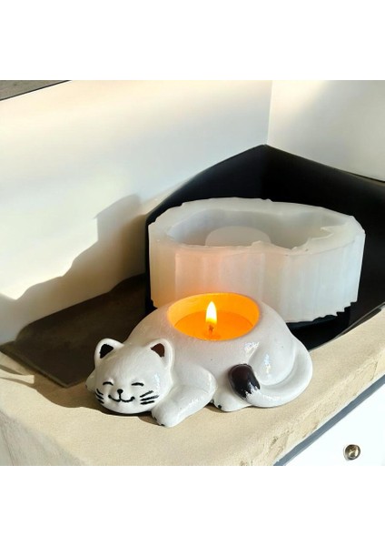 Uyuklayan Kedi Tealight Mumluk Silikon Kalıp fiyatları