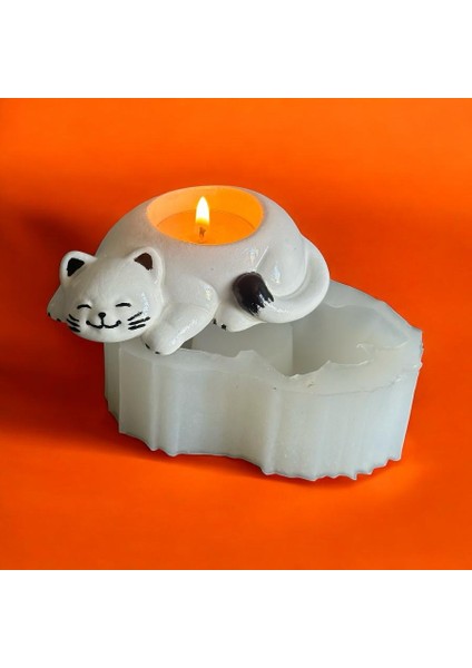 Uyuklayan Kedi Tealight Mumluk Silikon Kalıp fırsatları