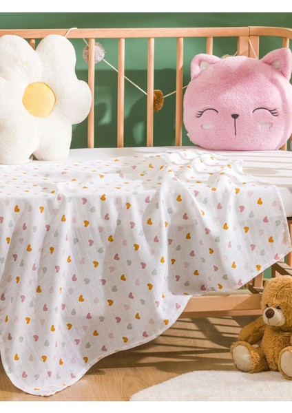 Lcw Accessorıes Kalp Baskılı Bebek Müslin Örtü 90X100 cm (S5)