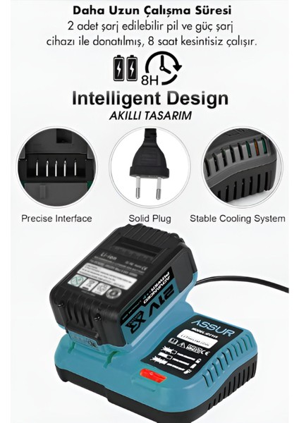Assur 21V 2.0AH Kömürsüz Darbeli 5'li Set Şarjlı Hilti + Taşlama + Somun Sıkma + Akülü Vidalama....