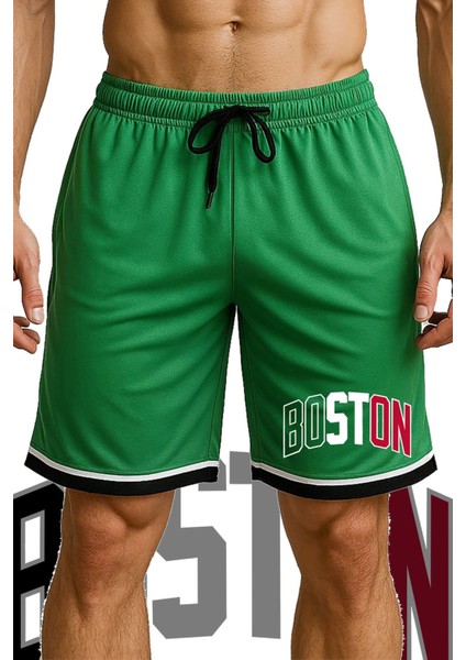 Cepli Boston Baskılı Basketbol Şortu Spor Şort