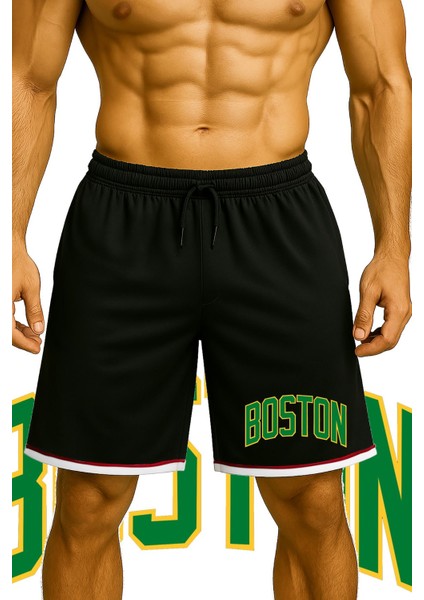 Cepli Boston Baskılı Basketbol Şortu Spor Şort