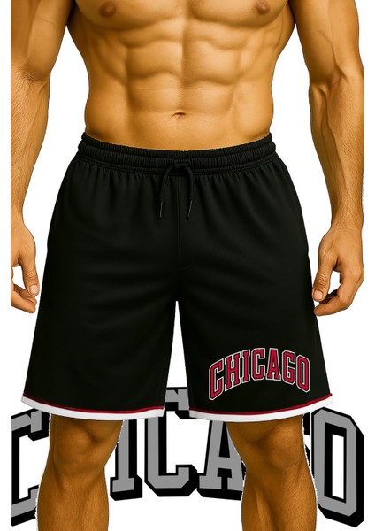 Cepli Chicago Baskılı Basketbol Şortu Spor Şort