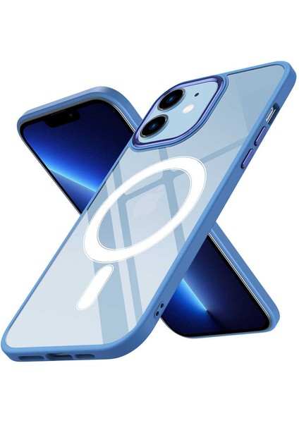 Apple iPhone 12 ile Uyumlu Kılıf Mavi Delexo Kablosuz Şarj Özellikli Kapak (Apple iPhone 12 ile Uyumlu, Mavi)