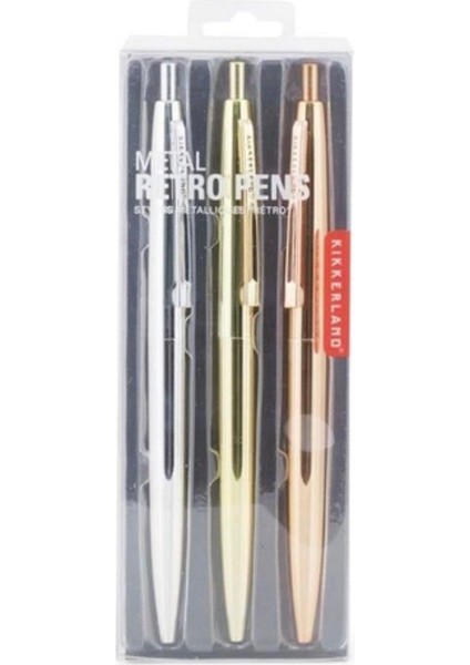 Retro Metalik Gövde 3'lü Tükenmez Seti