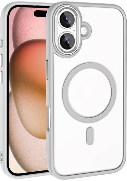 Apple iPhone 16 ile Uyumlu Kılıf Gümüş Delexo Kablosuz Şarj Özellikli Kapak (Apple iPhone 16 ile Uyumlu, Gümüş)