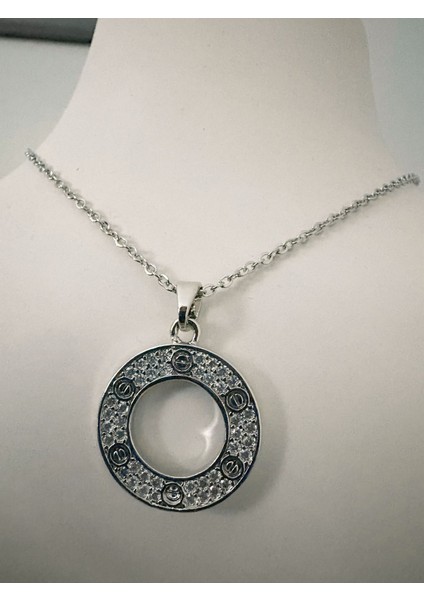 Zirkon Taşlı Çelik Kolye