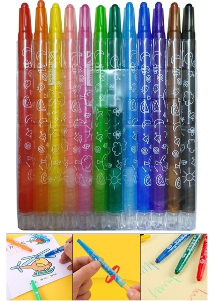 Çevirmeli 12 Li Mum Boya Uzun 1 Paket Mikro 12 Renk Çevirmeli Mum Boya Pastel Silinebilir Mum Boya Tam Boy fiyatları