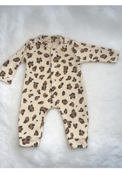 Kız Bebek Leopar Desenli Manşetli Tulum