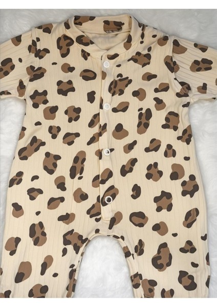 Kız Bebek Leopar Desenli Manşetli Tulum